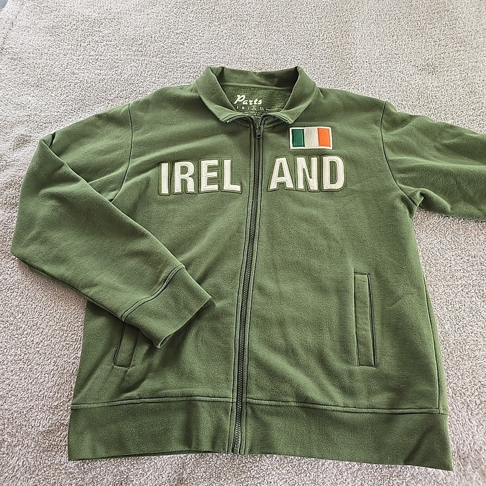 PARTS "Ireland" Embroidered Spellout Flag Full-zip‎ Sweatshirt Green Men's Sz XL